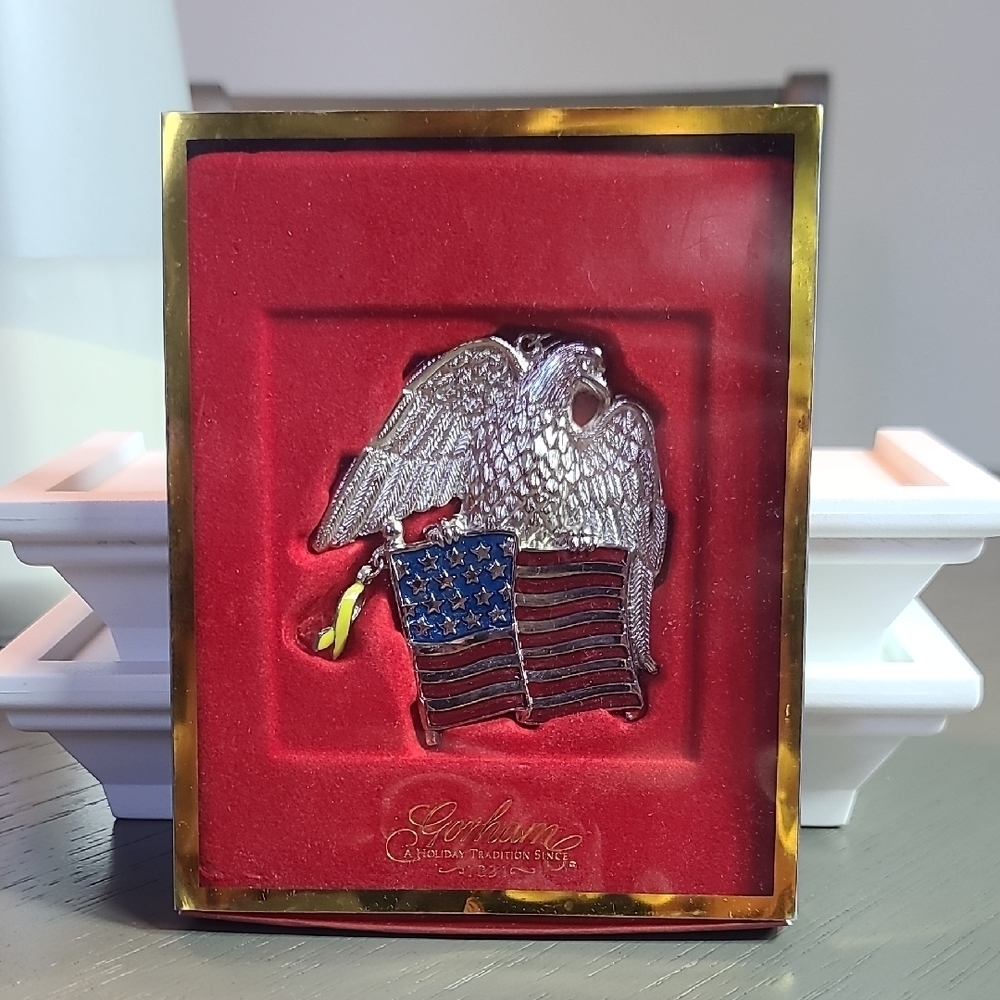 Gorham Holiday Traditions Eagle and American Flag Ornament